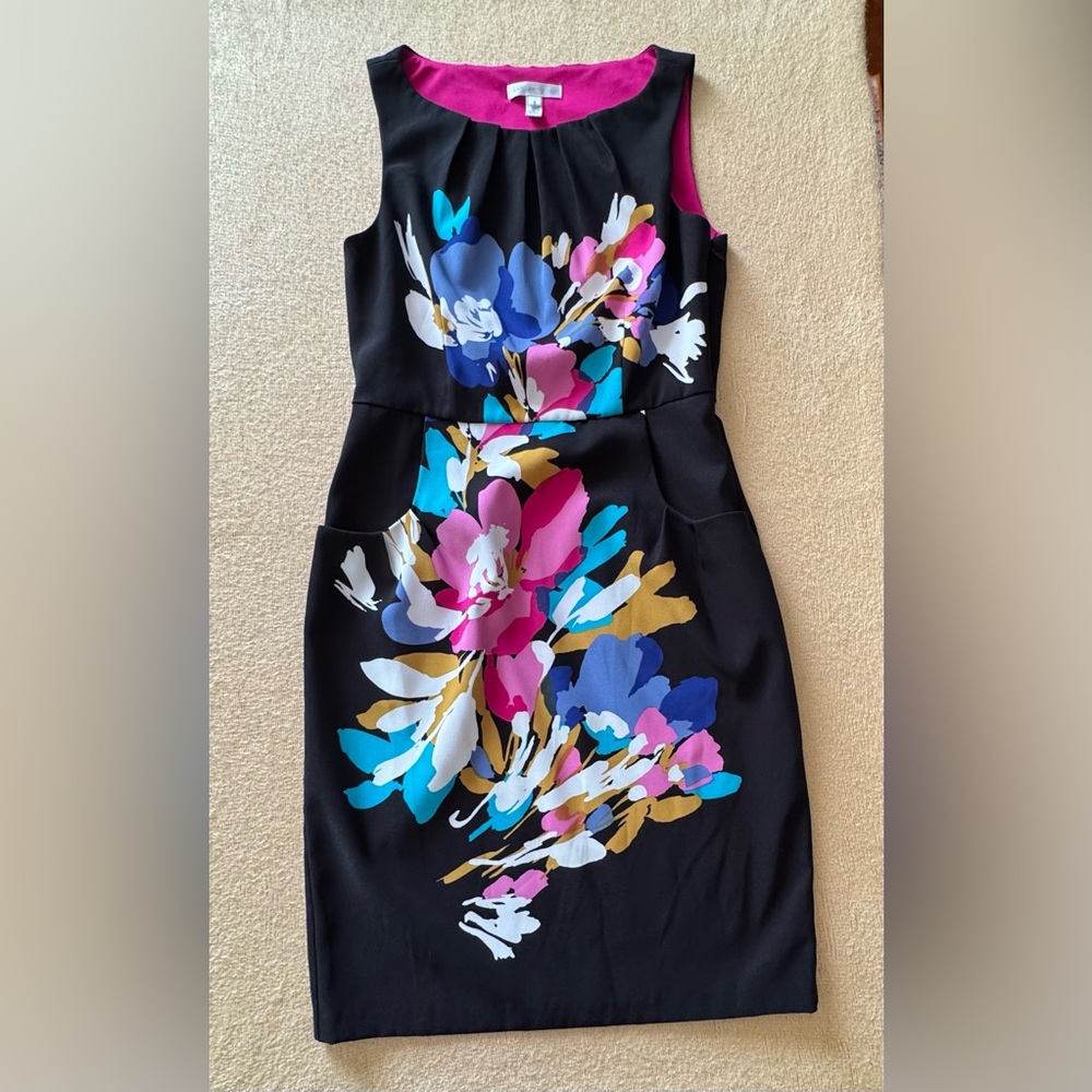 Black Floral Strapless Sheath Dress - Bright Multi